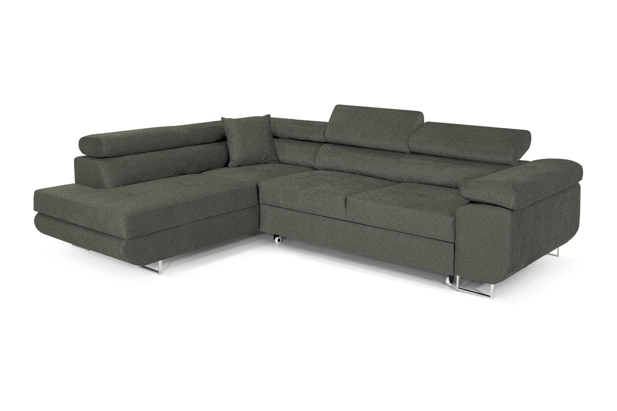 Pasti L-Shaped Corner Sofa with Sleep Function, Sofa Couch with Bed Box, 3-Seater Corner Sofa, Sofa Bed for Living Room, Big Sofa Couch with Sleep Function (Light Grey, Ottoman