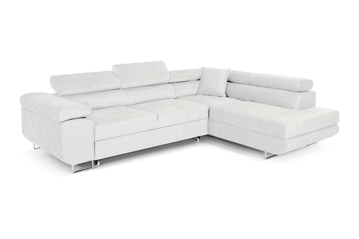 Pasti L-Shaped Corner Sofa with Sleep Function, Sofa Couch with Bed Box, 3-Seater Corner Sofa, Sofa Bed for Living Room, Big Sofa Couch with Sleep Function (Light Grey, Ottoman