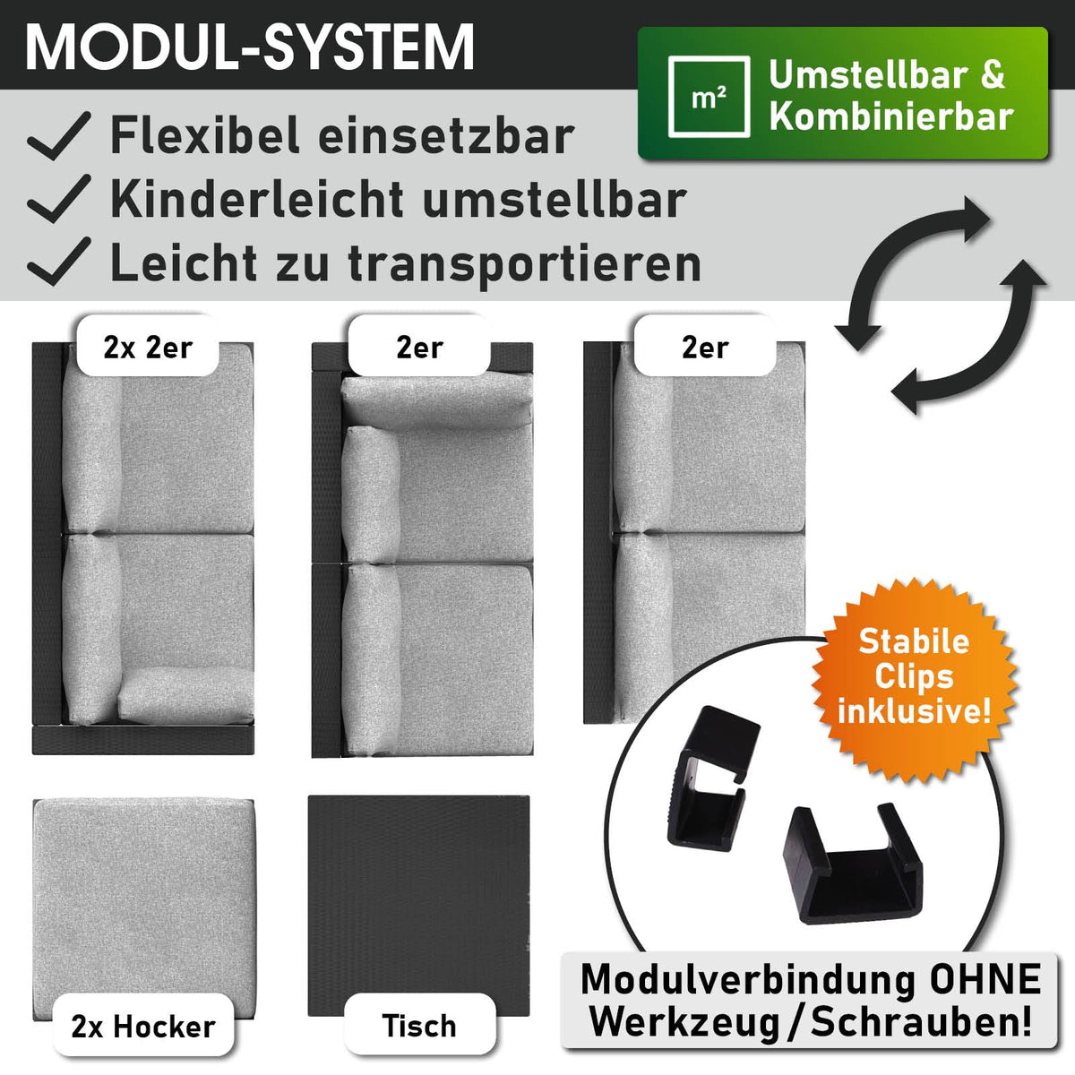 BRAST® Gartenmöbel Lounge Set XXL | 8-12 Personen viele Modelle & Farben | inkl. extra Dicke Kissen | TÜV geprüft | Outdoor Loungemöbel Sitzgruppe Essgruppe Garnitur | Dreams Grau