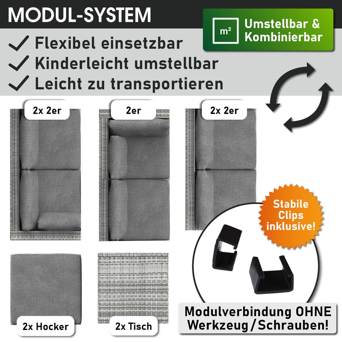 BRAST® Gartenmöbel Lounge Set XXL | 8-12 Personen viele Modelle & Farben | inkl. extra Dicke Kissen | TÜV geprüft | Outdoor Loungemöbel Sitzgruppe Essgruppe Garnitur | Dreams Grau