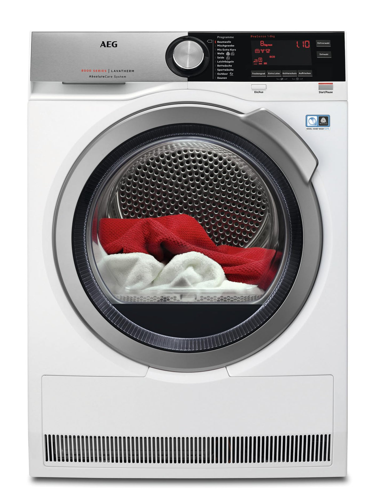 AEG Heat Pump Dryer 8 kg, Test Winner of Stiftung Warentest, Series 8000 AbsoluteCare - Wool and Silk Drying, C, Energy Saving, Drum Lighting, Wrinkle Protection, Gentle Drum, TR8AMZ68