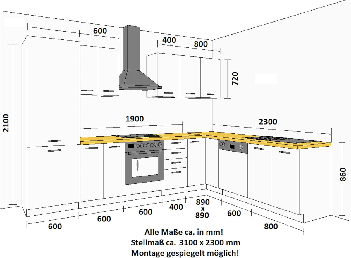 EKO Corner Kitchen Unit 310 x 230 cm White