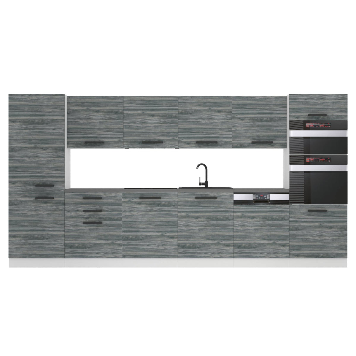 Belini Naomi Kitchen Unit, Kitchen Furniture, 360 cm, Fully Equipped without Electrical Appliances, with Wall Cabinets and Base Cabinets, with Worktops, High Gloss White