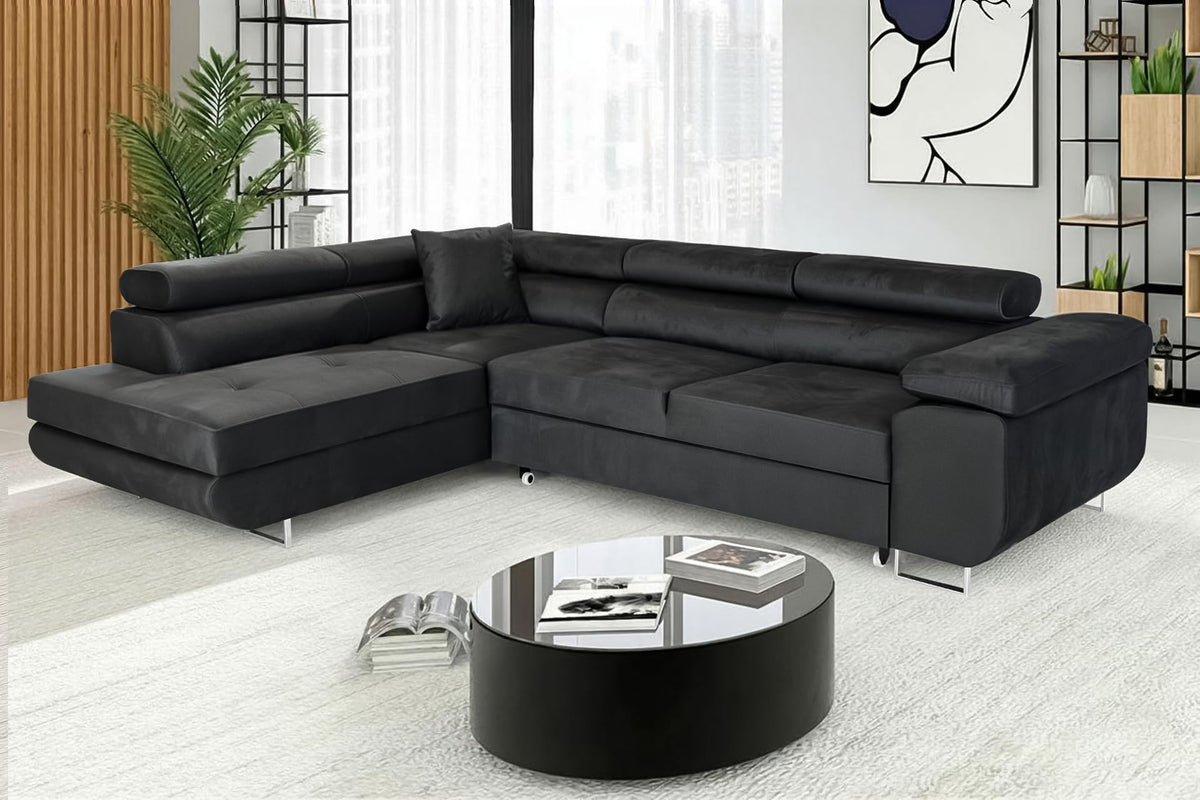 Pasti L-Shaped Corner Sofa with Sleep Function, Sofa Couch with Bed Box, 3-Seater Corner Sofa, Sofa Bed for Living Room, Big Sofa Couch with Sleep Function (Light Grey, Ottoman