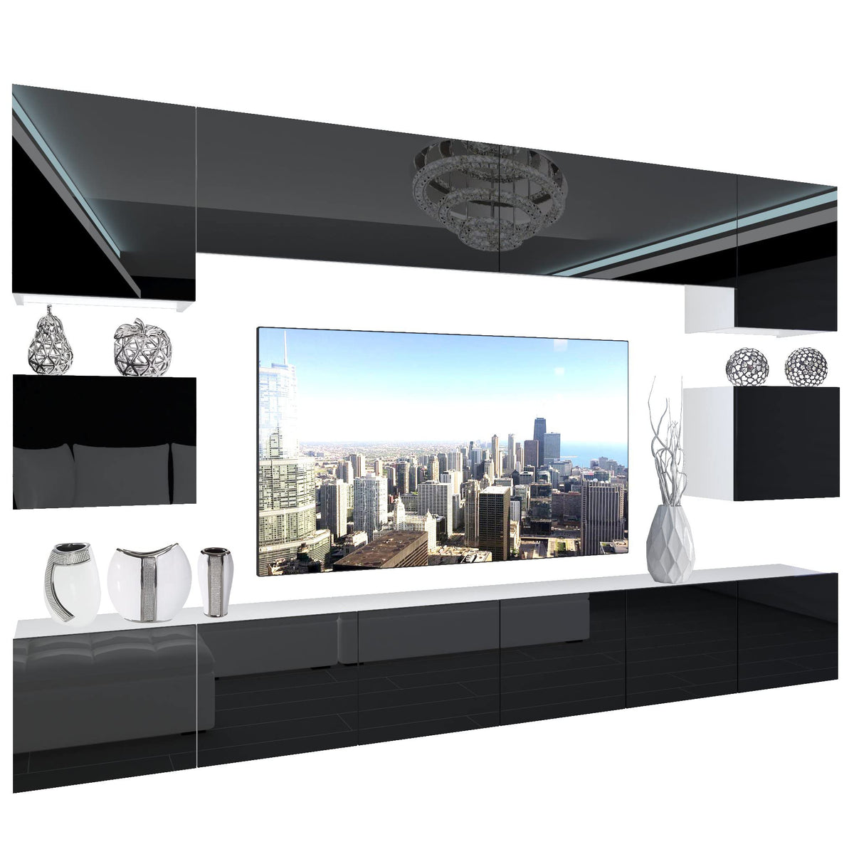 BELINI Living Room Wall Unit Full Equipment Living Room Set Modern Cabinet Wall with LED Lighting TV Cabinet White