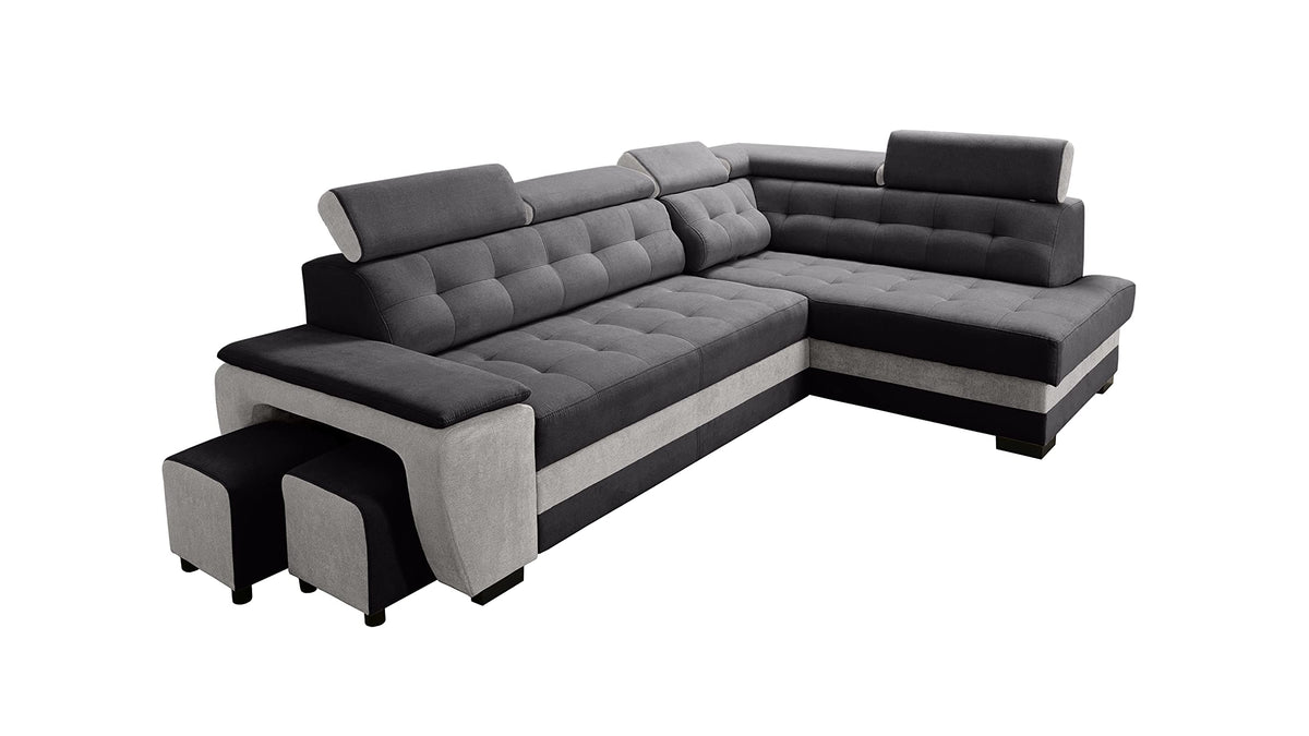 Robin Grand Ecksofa mit Schlaffunktion Bettkasten Kopfstützen Relaxfunktion Silber