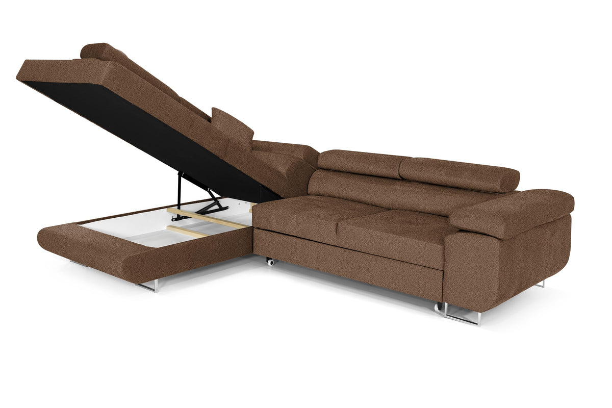 Pasti L-Shaped Corner Sofa with Sleep Function, Sofa Couch with Bed Box, 3-Seater Corner Sofa, Sofa Bed for Living Room, Big Sofa Couch with Sleep Function (Light Grey, Ottoman