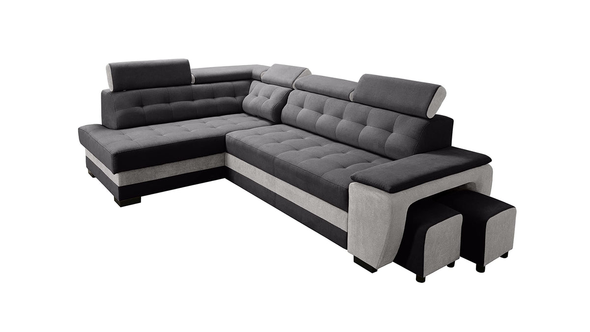 Robin Grand Ecksofa mit Schlaffunktion Bettkasten Kopfstützen Relaxfunktion Silber