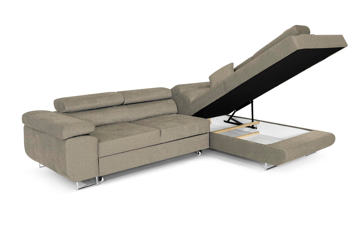 Pasti L-Shaped Corner Sofa with Sleep Function, Sofa Couch with Bed Box, 3-Seater Corner Sofa, Sofa Bed for Living Room, Big Sofa Couch with Sleep Function (Light Grey, Ottoman
