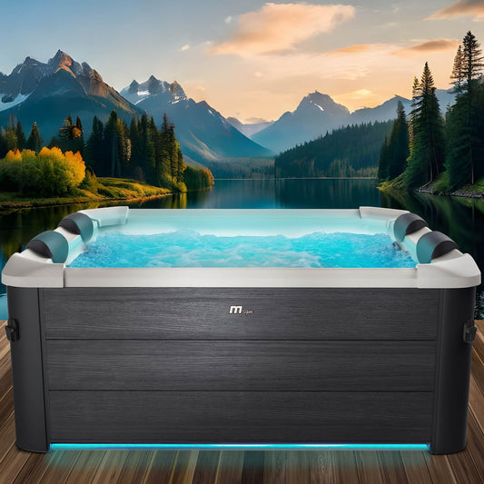 BRAST Whirlpool MSpa Oslo & Oslo Plus XXL mit Fester Außenwand | 160x160x65cm - 180x180x65cm | LED-Beleuchtung 20 Farben | 6 Personen | 120-140 Massagedüsen | Ganzjähriger Einsatz Winterfest