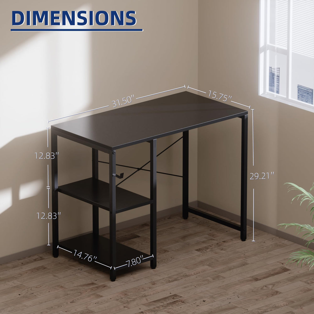 Pamray 32 Inch Small Computer Desk with Shelves for Bedroom Small Spaces