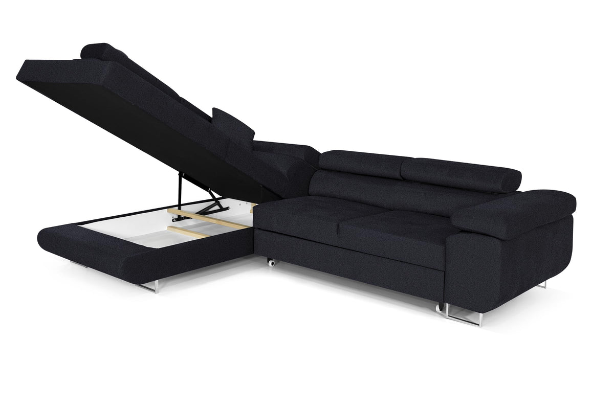 Pasti L-Shaped Corner Sofa with Sleep Function, Sofa Couch with Bed Box, 3-Seater Corner Sofa, Sofa Bed for Living Room, Big Sofa Couch with Sleep Function (Light Grey, Ottoman