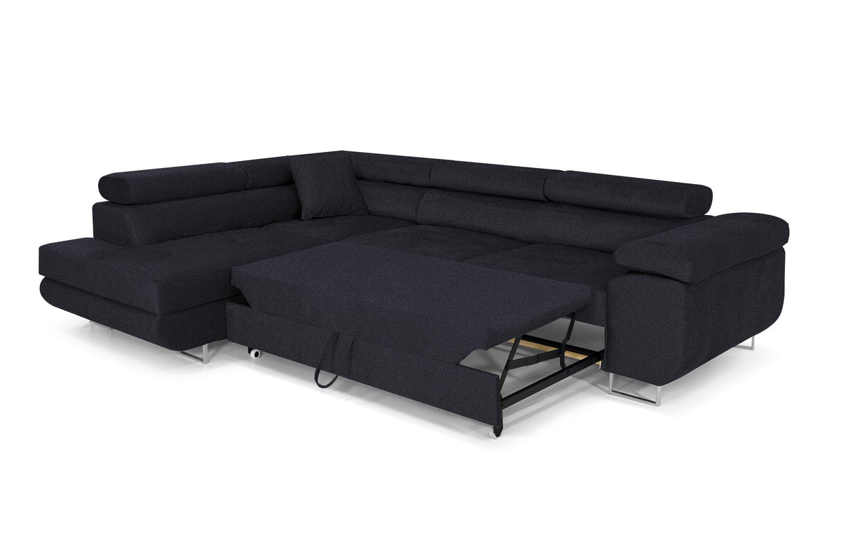 Pasti L-Shaped Corner Sofa with Sleep Function, Sofa Couch with Bed Box, 3-Seater Corner Sofa, Sofa Bed for Living Room, Big Sofa Couch with Sleep Function (Light Grey, Ottoman