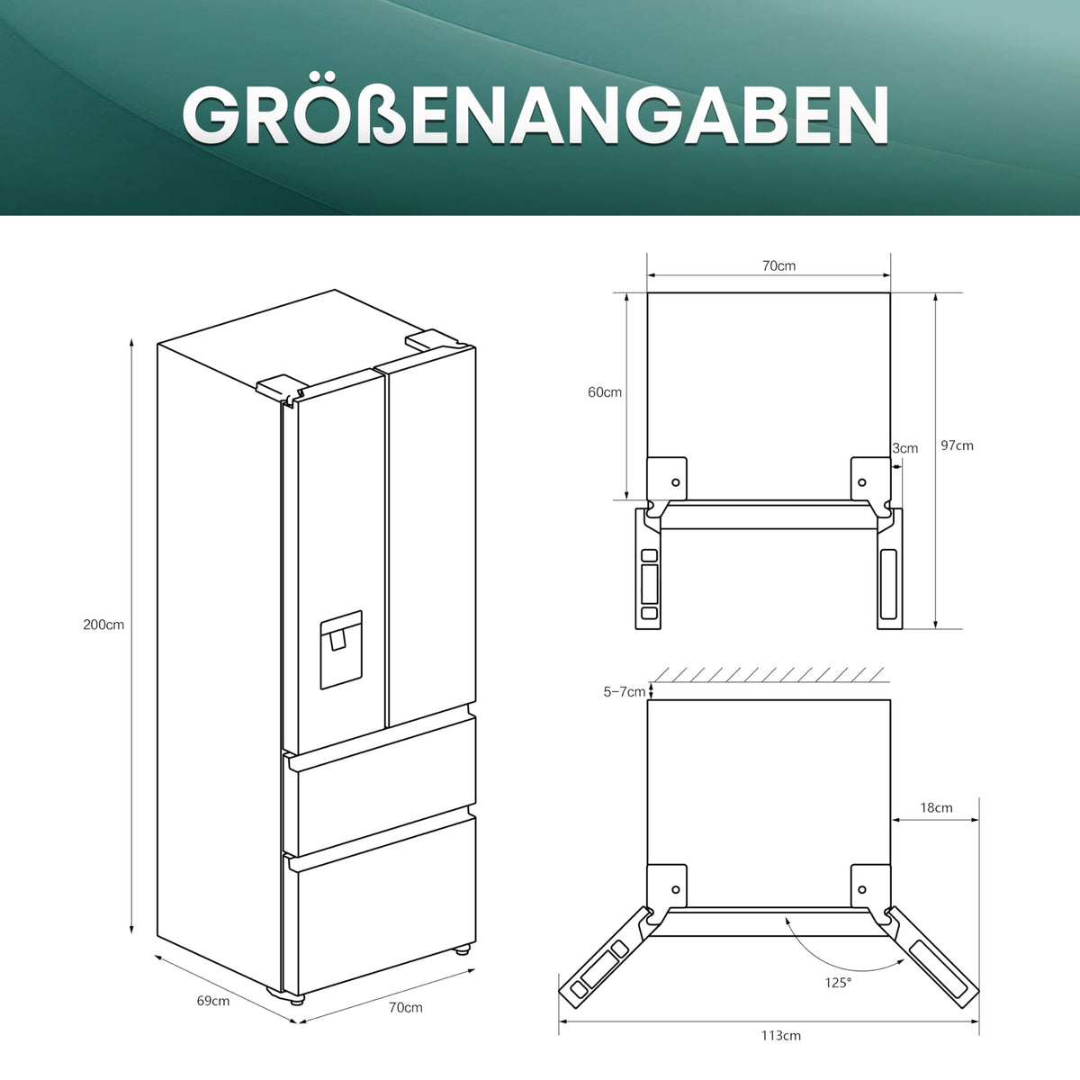 Hisense RF632N4WIE French Door Kühl-Gefrierkombination/ NoFrostPlus/ Inverter-Kompressor/ Wasserspender/ CrispZone/ 200 cm/ Kühlteil 336 l/ Gefrierteil 149 l/ 38 dB/ 295 kWh/ Jahr/ Inox-Look