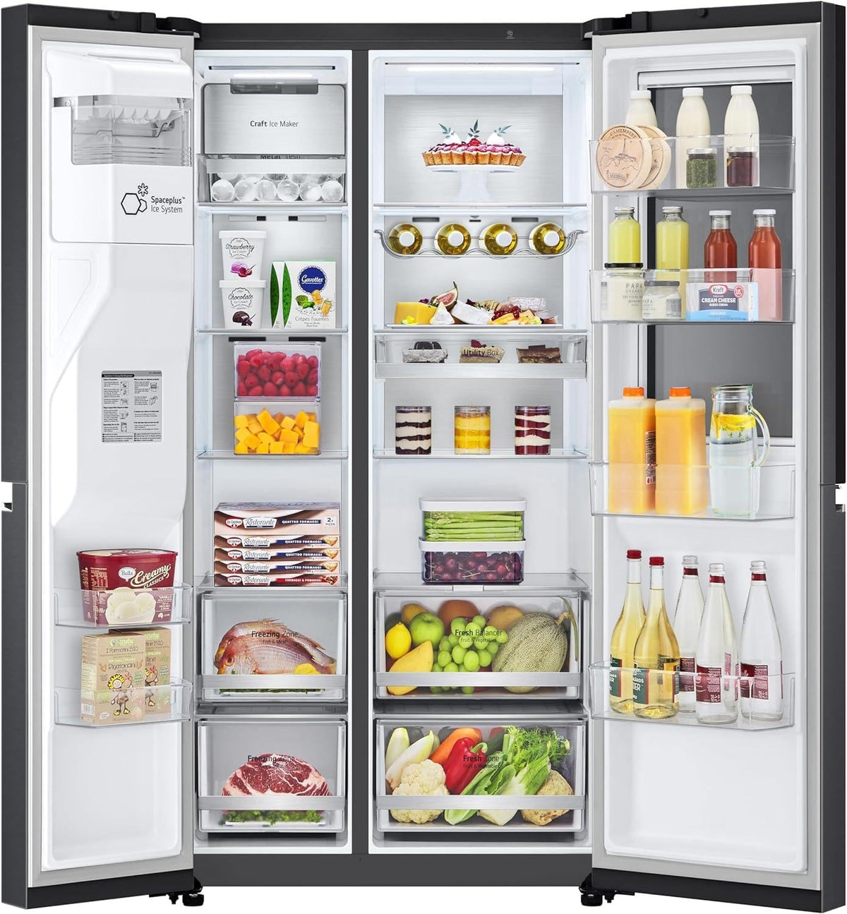 LG GSXE90MBDD Side by Side Kühlschrank mit InstaView Craft Ice | Door in Door | Crushed Ice -und Wasserspender EEK: Klasse D | 628 Liter Kapazität | Festwasseranschluss | Total No Frost
