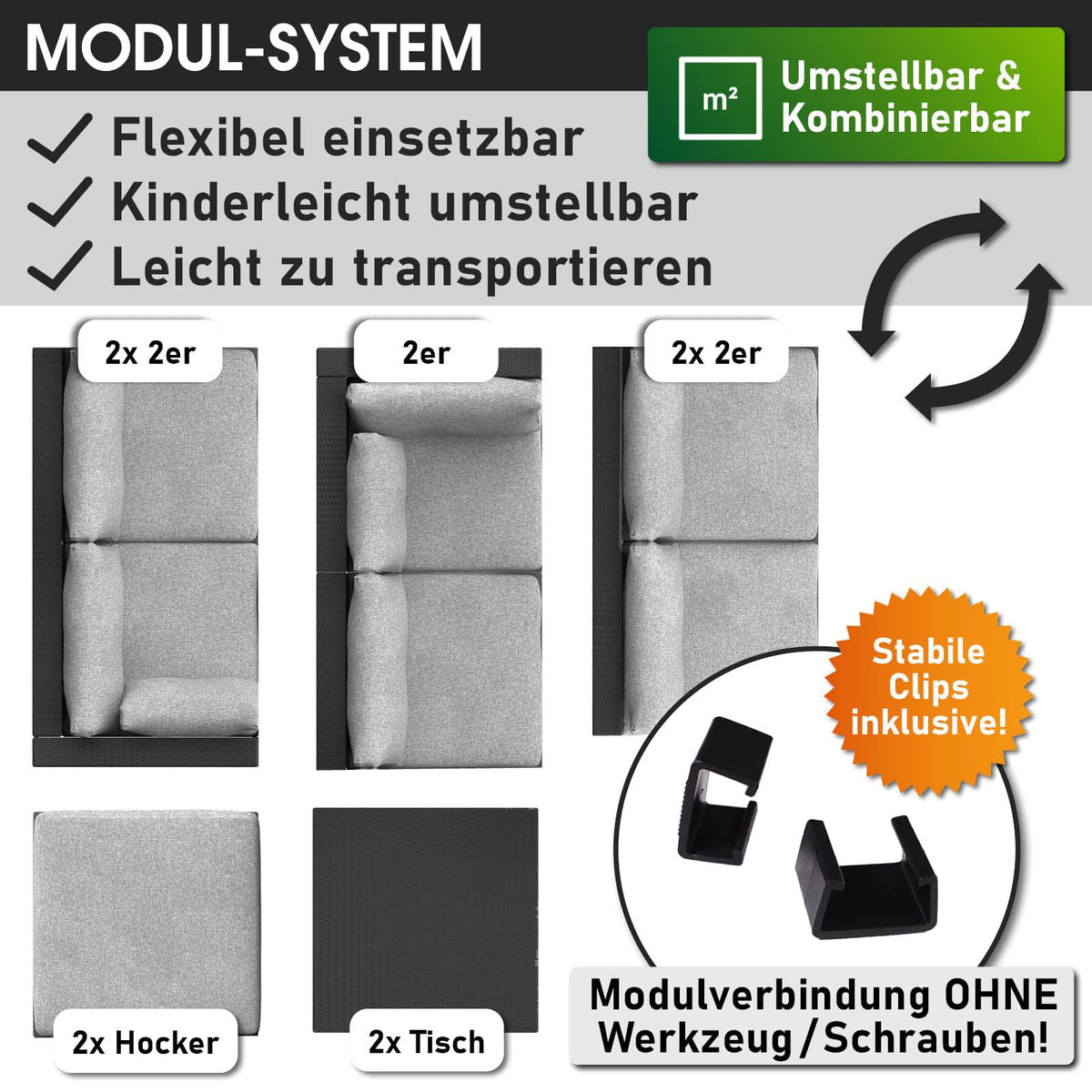BRAST® Gartenmöbel Lounge Set XXL | 8-12 Personen viele Modelle & Farben | inkl. extra Dicke Kissen | TÜV geprüft | Outdoor Loungemöbel Sitzgruppe Essgruppe Garnitur | Dreams Grau