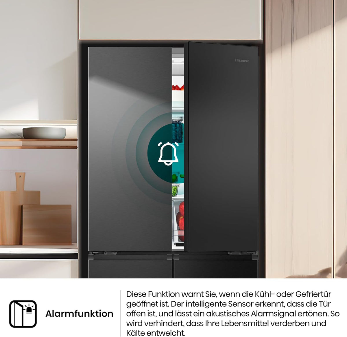Hisense RQ5P470SAFD Cross-Door Fridge-Freezer, 304 Litre Fridge Compartment, 179 Litre Freezer, Total NoFrost, Wifi, Multi AirFlow, FastFreeze, Energy Efficiency Class D, 178.5 cm x 79.4 cm, Black