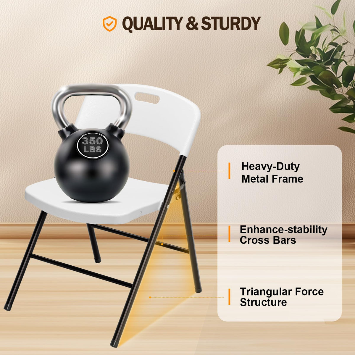 VINGLI Folding Chairs, Plastic Foldable Chair, Capacity up to 350 lbs, Portable Seating for Indoor Outdoor Events Parties Camping Work School Commercail (6, White)