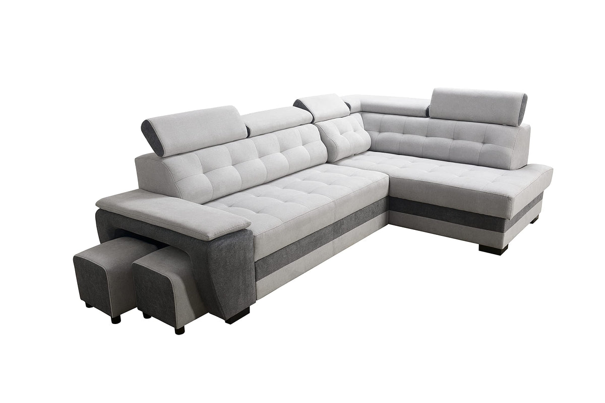 Robin Grand Ecksofa mit Schlaffunktion Bettkasten Kopfstützen Relaxfunktion Silber