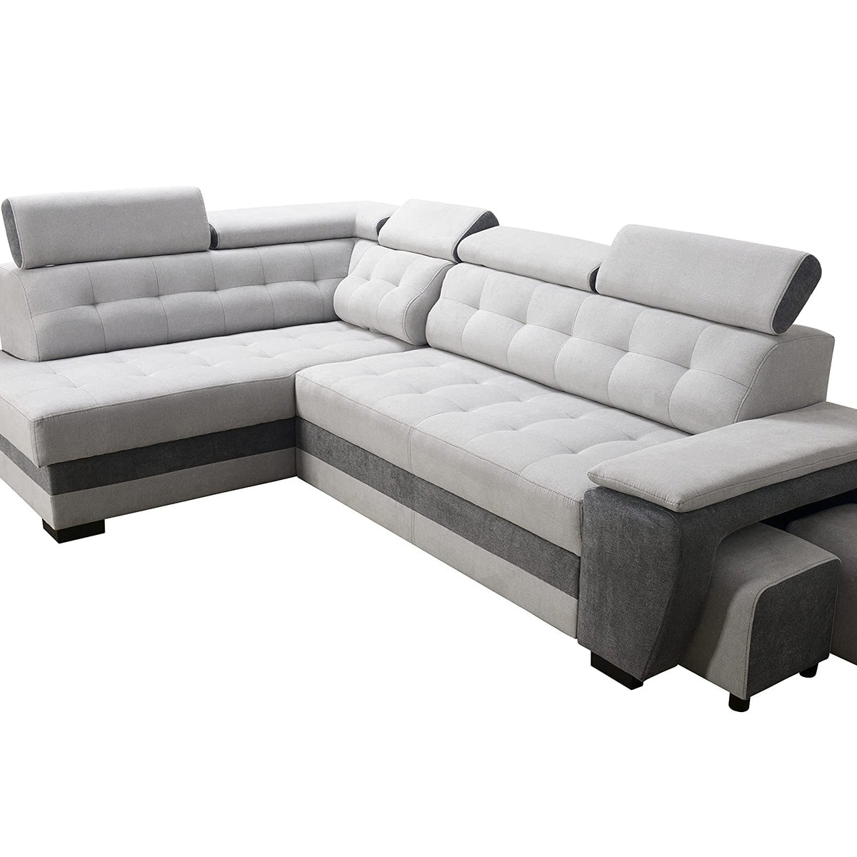 Robin Grand Ecksofa mit Schlaffunktion Bettkasten Kopfstützen Relaxfunktion Silber