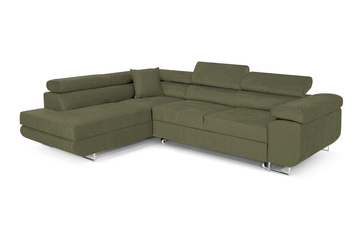 Pasti L-Shaped Corner Sofa with Sleep Function, Sofa Couch with Bed Box, 3-Seater Corner Sofa, Sofa Bed for Living Room, Big Sofa Couch with Sleep Function (Light Grey, Ottoman