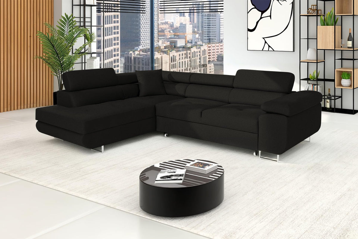 Pasti L-Shaped Corner Sofa with Sleep Function, Sofa Couch with Bed Box, 3-Seater Corner Sofa, Sofa Bed for Living Room, Big Sofa Couch with Sleep Function (Light Grey, Ottoman