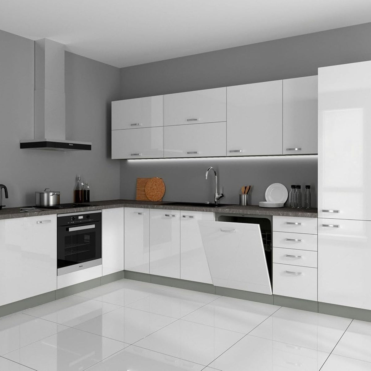 Bianca Kitchen Corner I 210 x 330 cm Kitchen Unit in High Gloss White