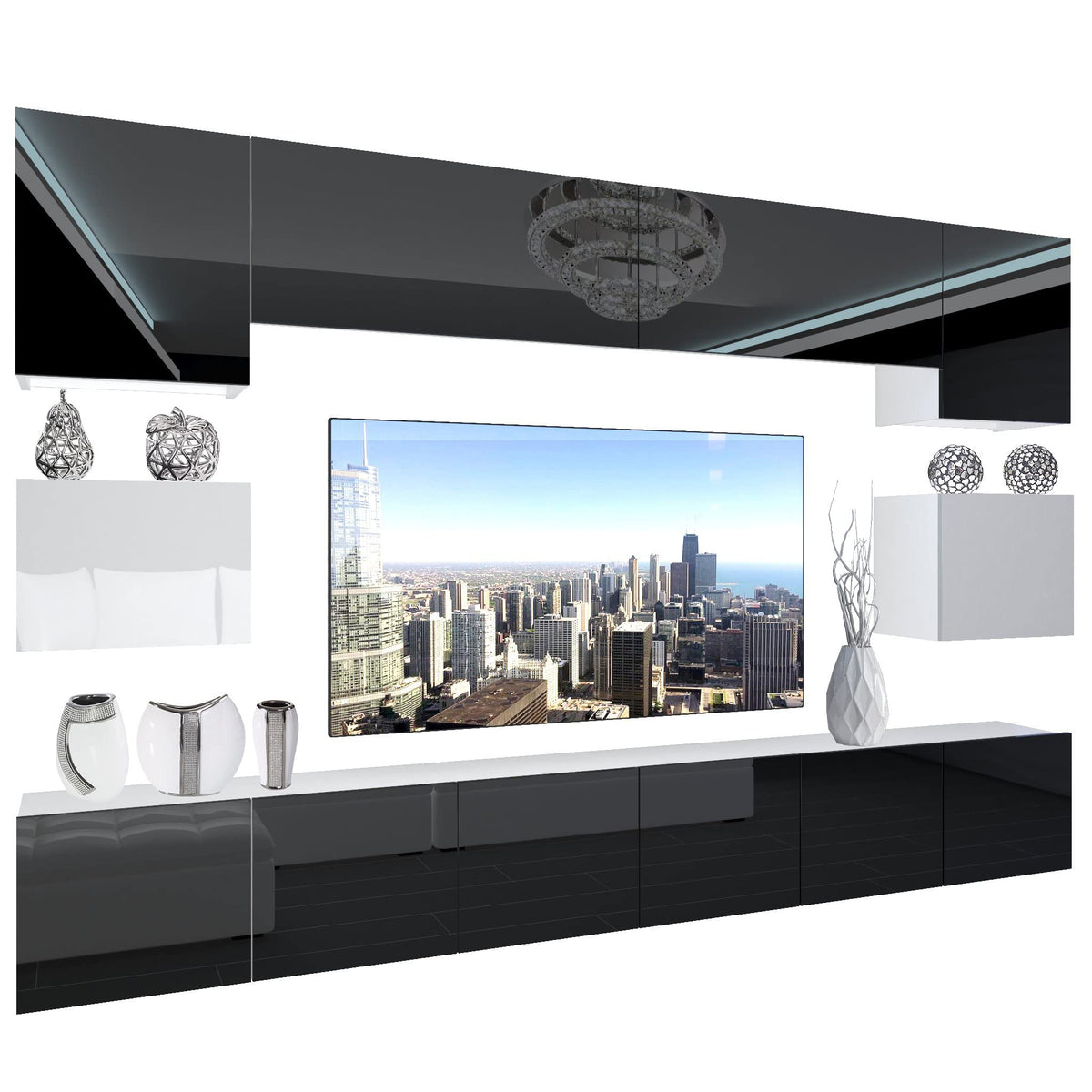 BELINI Living Room Wall Unit Full Equipment Living Room Set Modern Cabinet Wall with LED Lighting TV Cabinet White