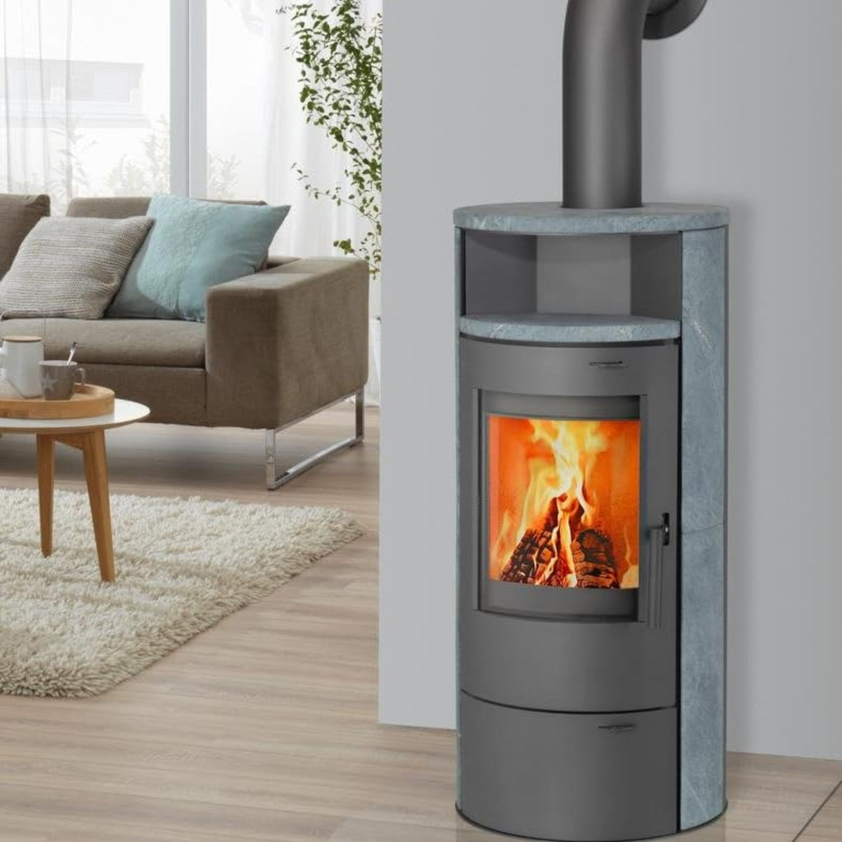 Thermia Munich Wood Stove Natural Stone 7 kW Continuous Burn, Automatic, Grey