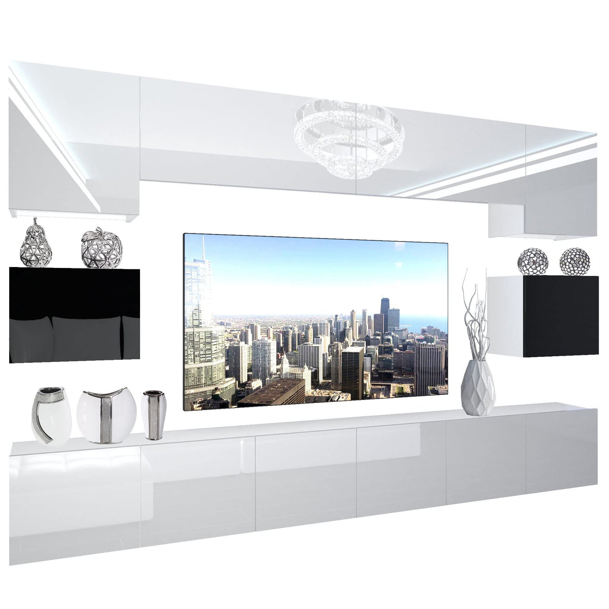 BELINI Living Room Wall Unit Full Equipment Living Room Set Modern Cabinet Wall with LED Lighting TV Cabinet White