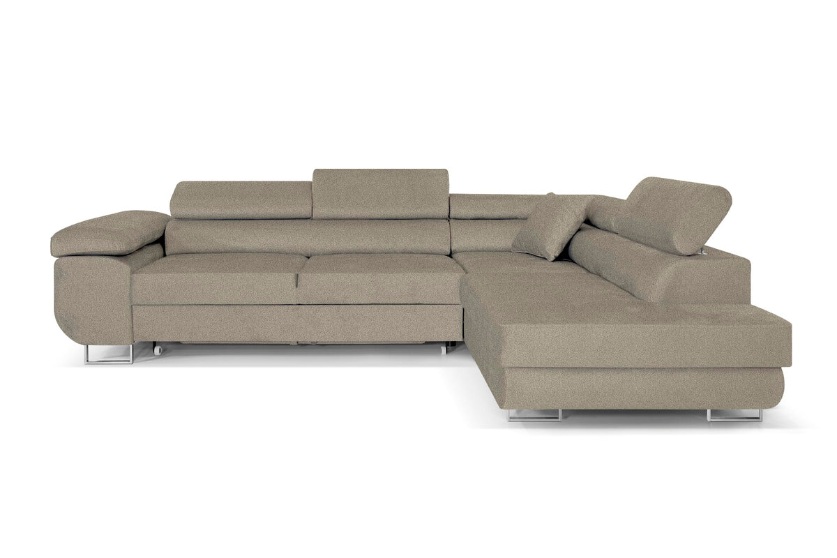 Pasti L-Shaped Corner Sofa with Sleep Function, Sofa Couch with Bed Box, 3-Seater Corner Sofa, Sofa Bed for Living Room, Big Sofa Couch with Sleep Function (Light Grey, Ottoman