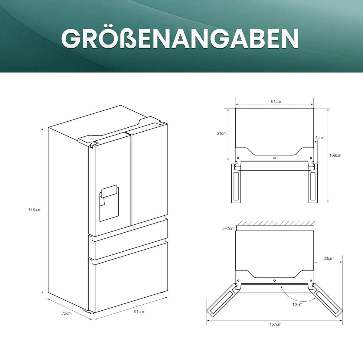 Hisense RF632N4WIE French Door Kühl-Gefrierkombination/ NoFrostPlus/ Inverter-Kompressor/ Wasserspender/ CrispZone/ 200 cm/ Kühlteil 336 l/ Gefrierteil 149 l/ 38 dB/ 295 kWh/ Jahr/ Inox-Look