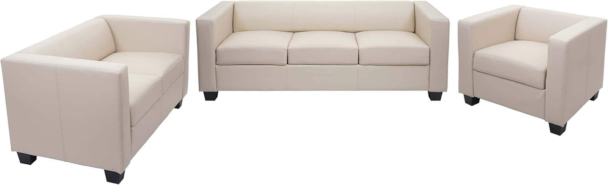 Mendler 3-2-1 Sofagarnitur Couchgarnitur Loungesofa Lille - Leder, Creme
