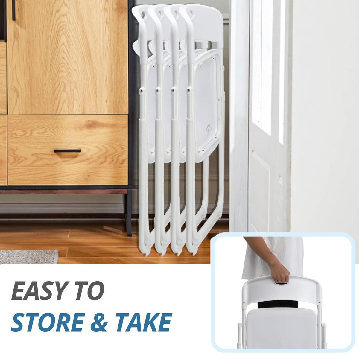 Karl home 6 PCS Plastic Folding Chair, Lightweight Foldable Chair, White