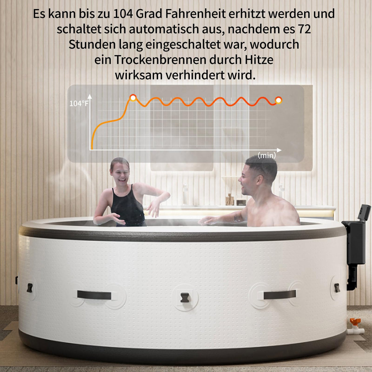 PureSpa Inflatable Bathtub with Bubble Function, Pool Massage Hot Tub, 150 Soothing Air Nozzles, Integrated Quick Filling System, LED Lights, Insulated Cover and Floor Mat, 206 x 71 cm