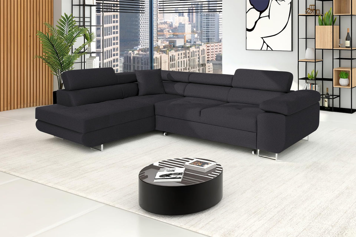 Pasti L-Shaped Corner Sofa with Sleep Function, Sofa Couch with Bed Box, 3-Seater Corner Sofa, Sofa Bed for Living Room, Big Sofa Couch with Sleep Function (Light Grey, Ottoman