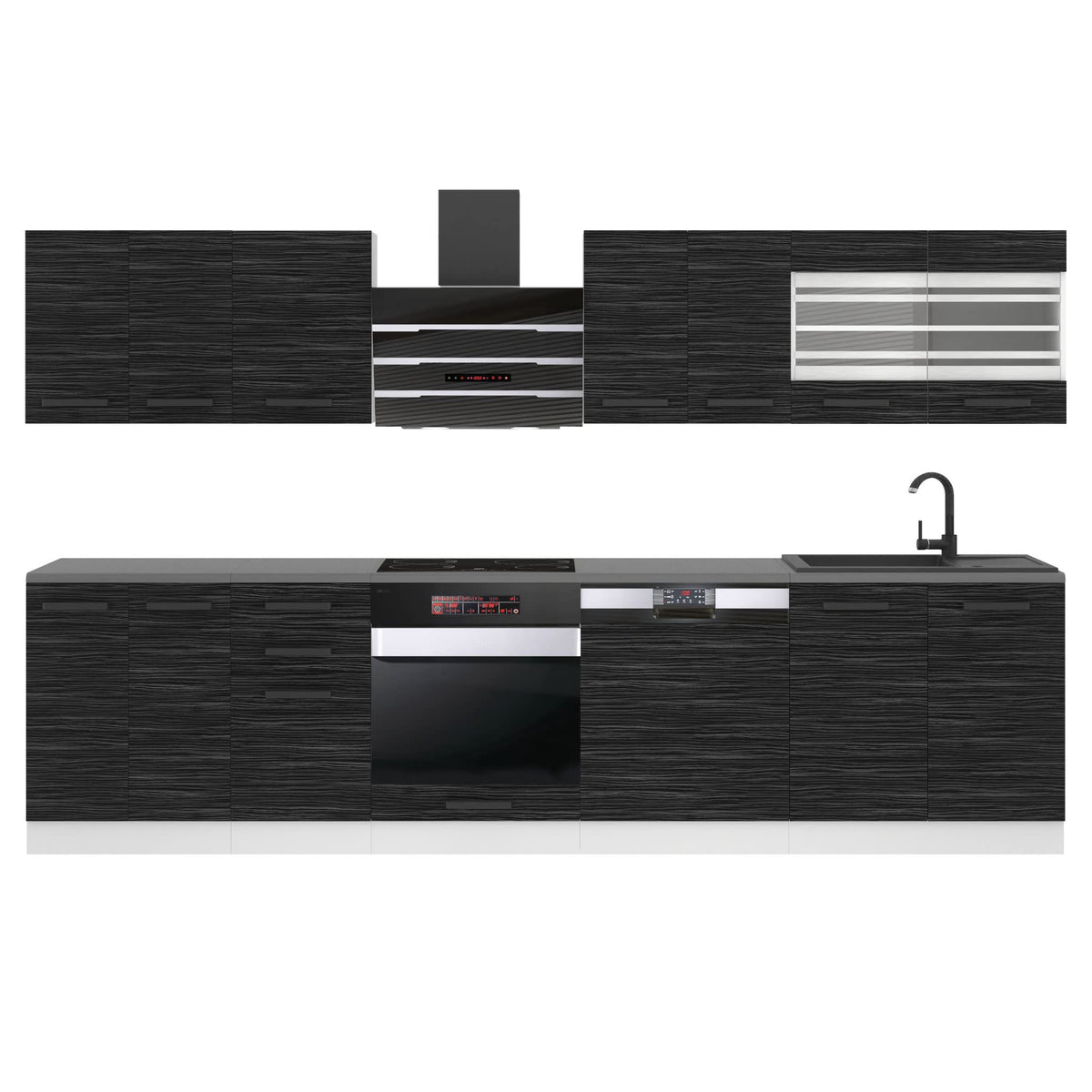 Belini Lucy Kitchen Unit, Kitchen Furniture 300 cm, Kitchen Completely Without Electrical Appliances, with Wall Cabinets and Base Cabinets, Without Worktops, White High Gloss