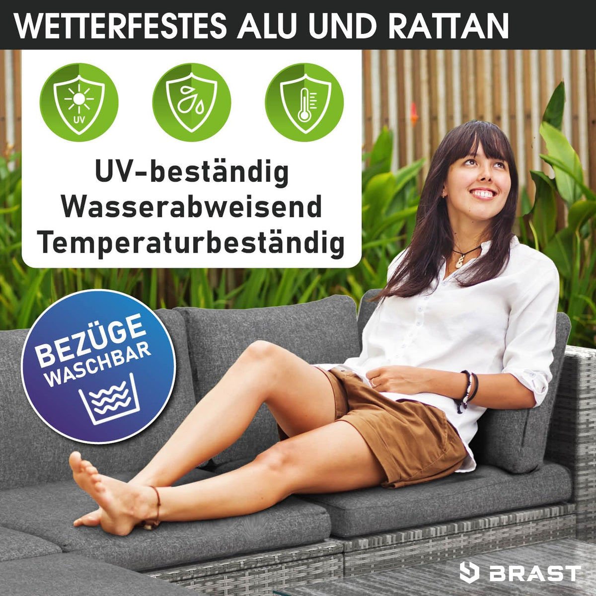 BRAST® Gartenmöbel Lounge Set XXL | 8-12 Personen viele Modelle & Farben | inkl. extra Dicke Kissen | TÜV geprüft | Outdoor Loungemöbel Sitzgruppe Essgruppe Garnitur | Dreams Grau