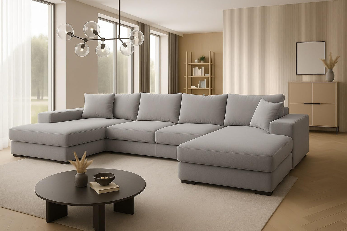 A&J MöbelLand VIENA Corner Sofa 328 x 182 cm with Sleep Function, Bonell Spring Core and Bed Box in Cream - Modern Sofa Bed with Storage Space