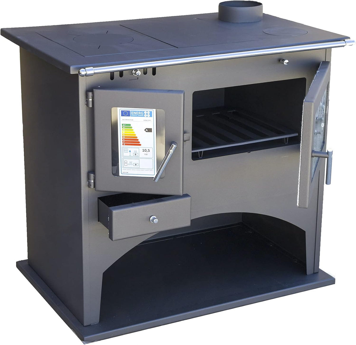 Viki 25071 Workshop Stove with Baking Compartment and Hob 10.5 kW Swedish Stove Fireplace Hut Oven