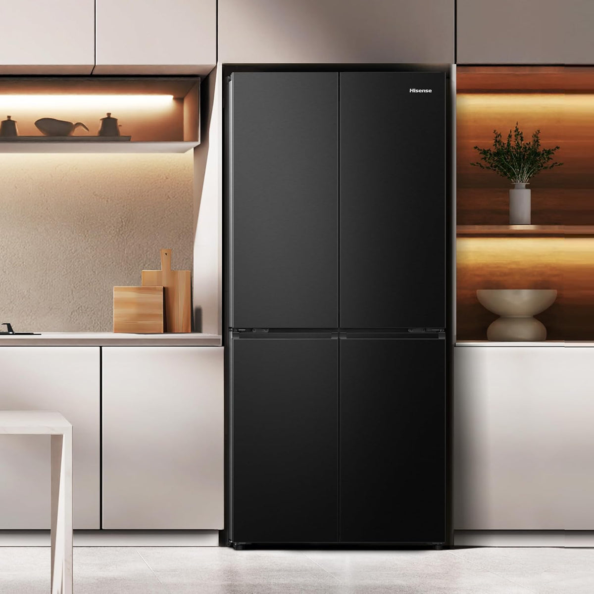 Hisense RQ5P470SAFD Cross-Door Fridge-Freezer, 304 Litre Fridge Compartment, 179 Litre Freezer, Total NoFrost, Wifi, Multi AirFlow, FastFreeze, Energy Efficiency Class D, 178.5 cm x 79.4 cm, Black
