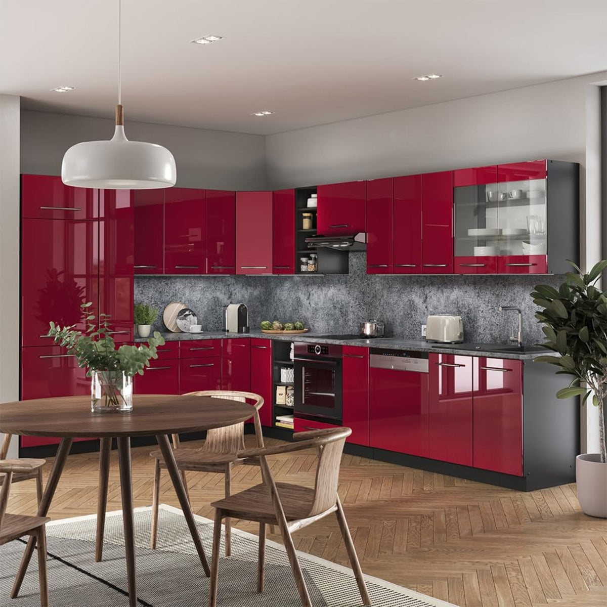 Vicco Fame-Line Corner Kitchen 257 x 347 cm White High Gloss / Anthracite without Worktop