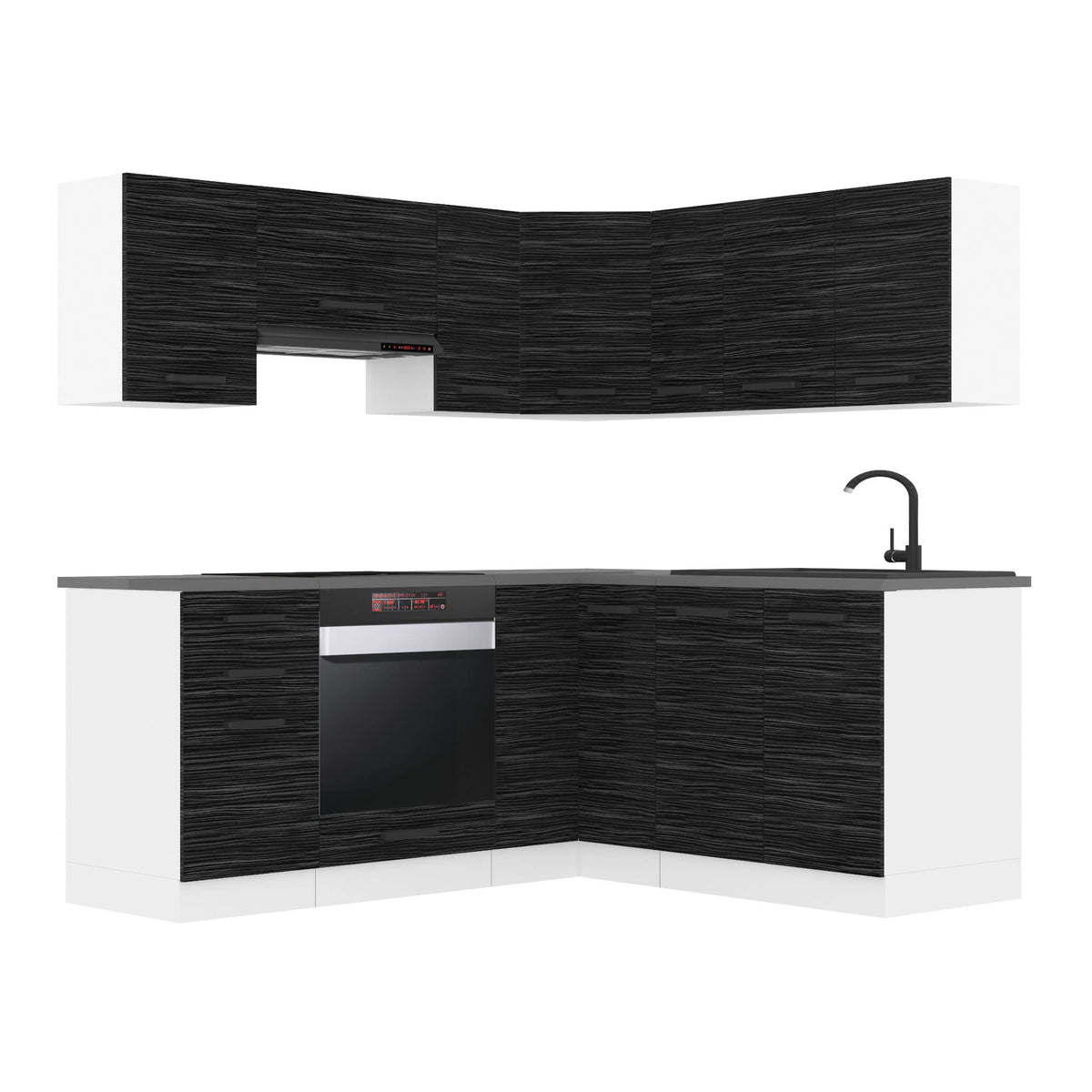 Belini Sarah L-Shape Kitchen Unit, Kitchen Furniture with Handles, Built-in Kitchen without Electrical Appliances, with Wall Cabinets and Base Cabinets, without Worktops, White High Gloss