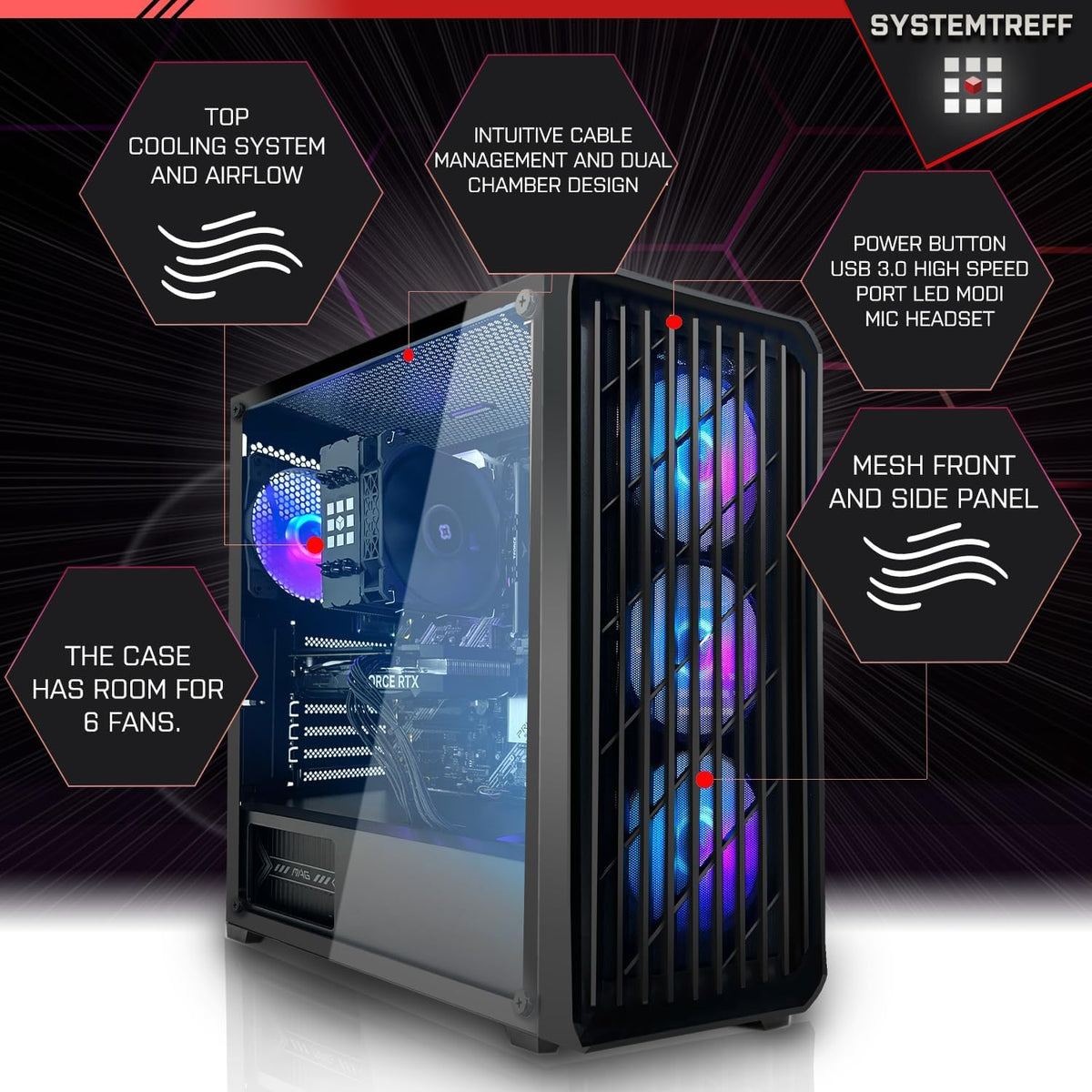 SYSTEMTREFF Gaming PC AMD Ryzen 7 5700X 8x4.6GHz | Nvidia RTX 5060 8GB DX12 | 1TB M.2 NVMe | 32GB DDR4 RAM | Windows 11 | WLAN Desktop Computer Rechner für Gamer, Zocker & Streamer
