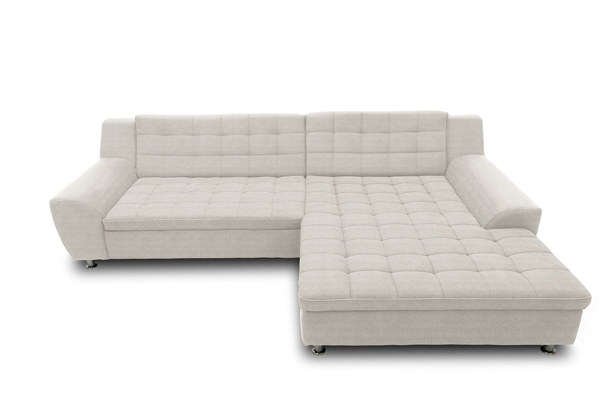 DOMO. collection Merida Corner Sofa, Sofa with Sleep Function in L-Shape, Corner Couch with Bed Box, Sofa Bed 304 x 200 x 84 cm (W x D x H), Beige