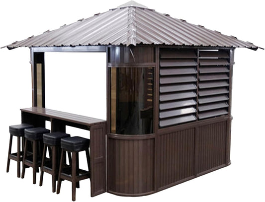 CANADIAN SPA CO. Fraser Freestanding Pool Gazebo in Brown, HotTub Gazebo with Bar, Slat Window and Roof Window