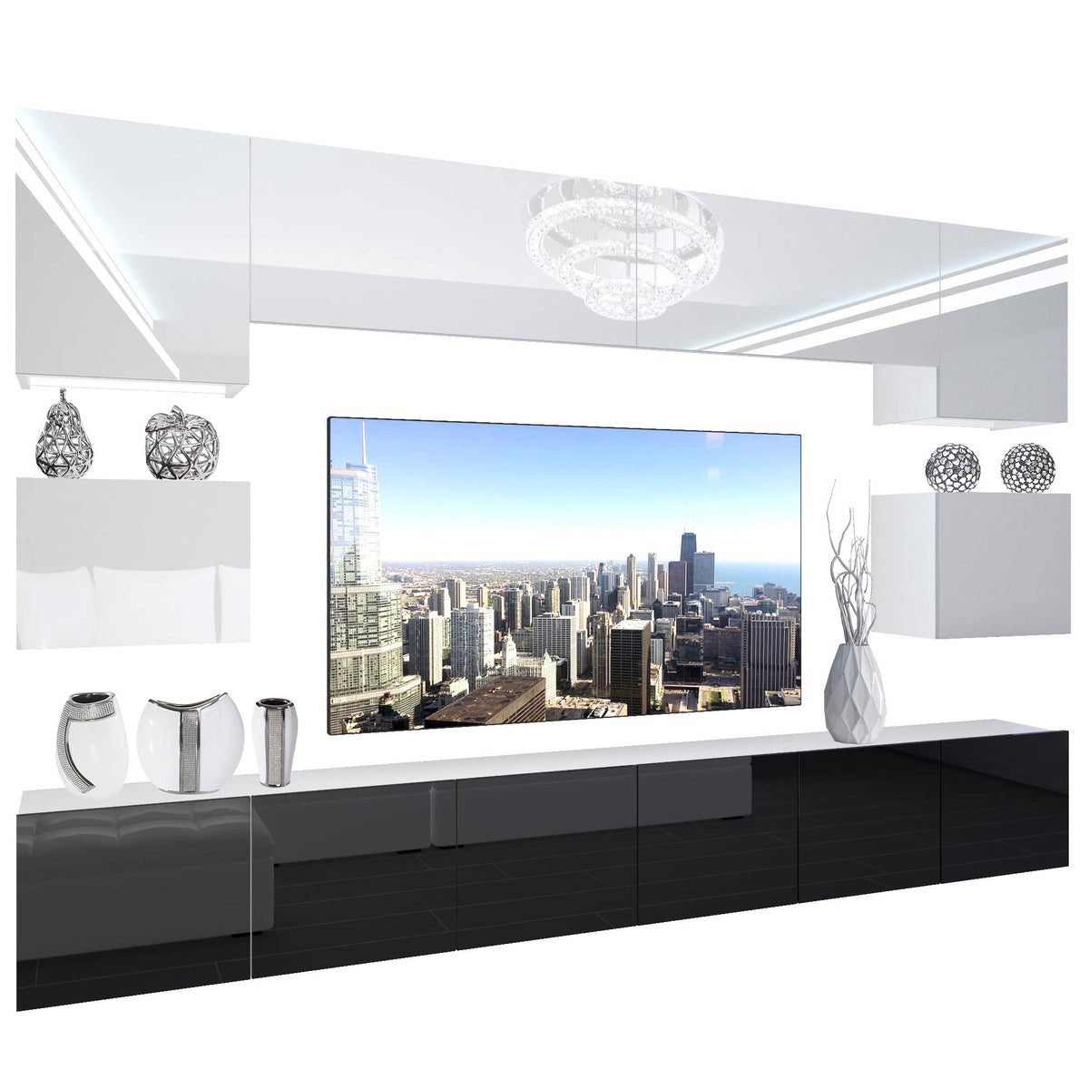 BELINI Living Room Wall Unit Full Equipment Living Room Set Modern Cabinet Wall with LED Lighting TV Cabinet White