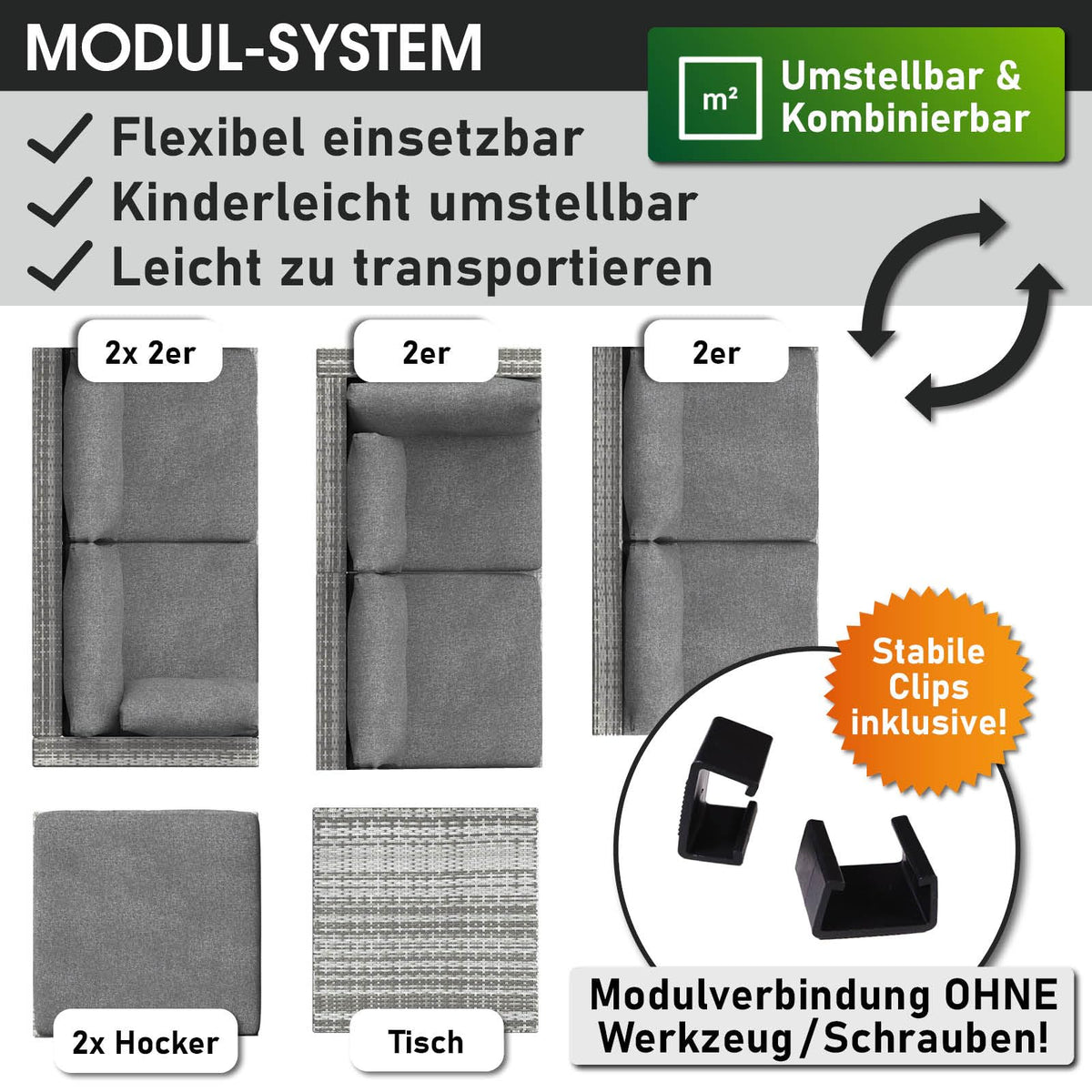BRAST® Gartenmöbel Lounge Set XXL | 8-12 Personen viele Modelle & Farben | inkl. extra Dicke Kissen | TÜV geprüft | Outdoor Loungemöbel Sitzgruppe Essgruppe Garnitur | Dreams Grau