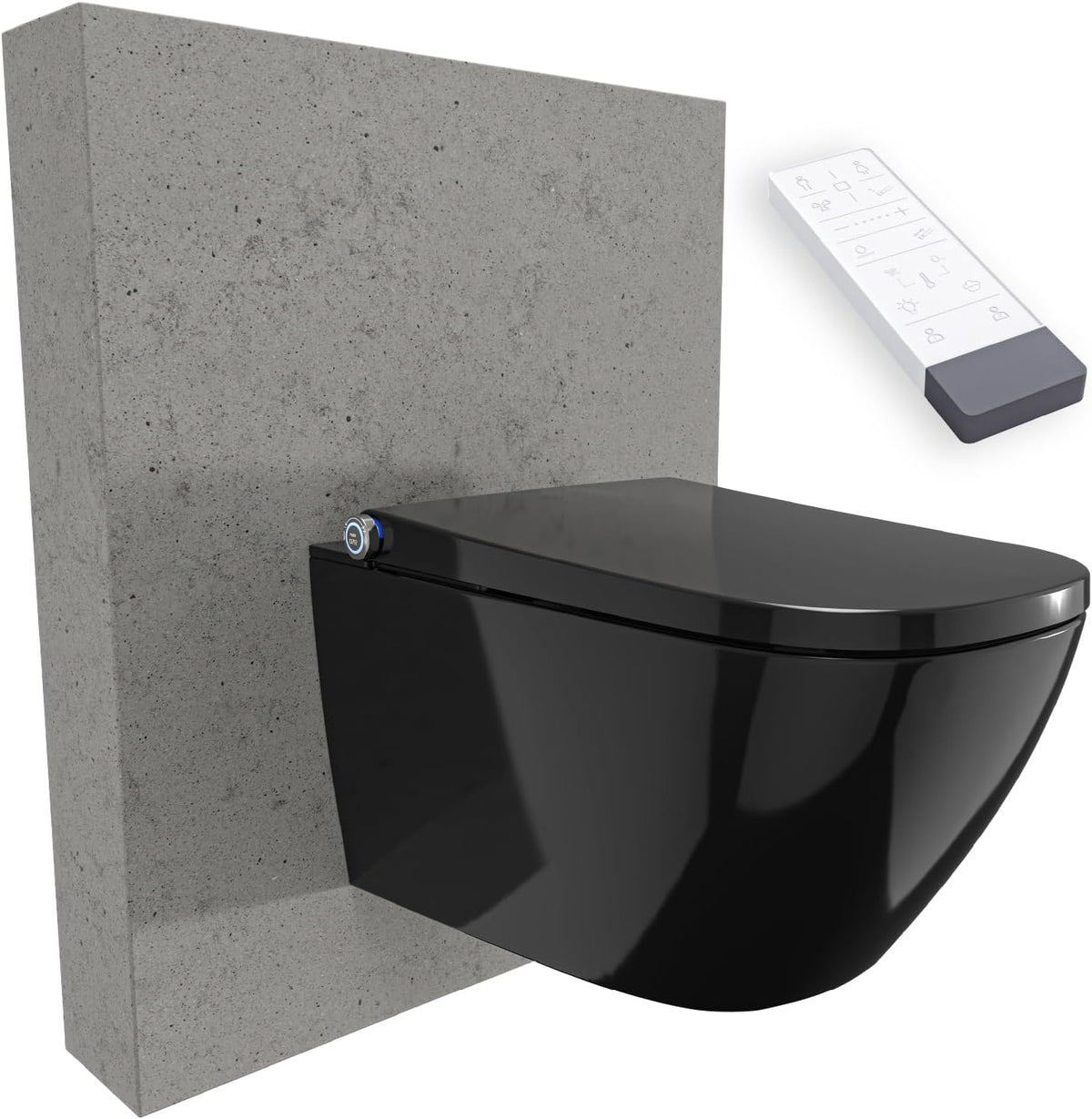 BERNSTEIN PRO+ 1104 Dusch-WC, Hochglanzschwarz – spülrandloses, eckiges Dusch-WC als Komplettanlage
