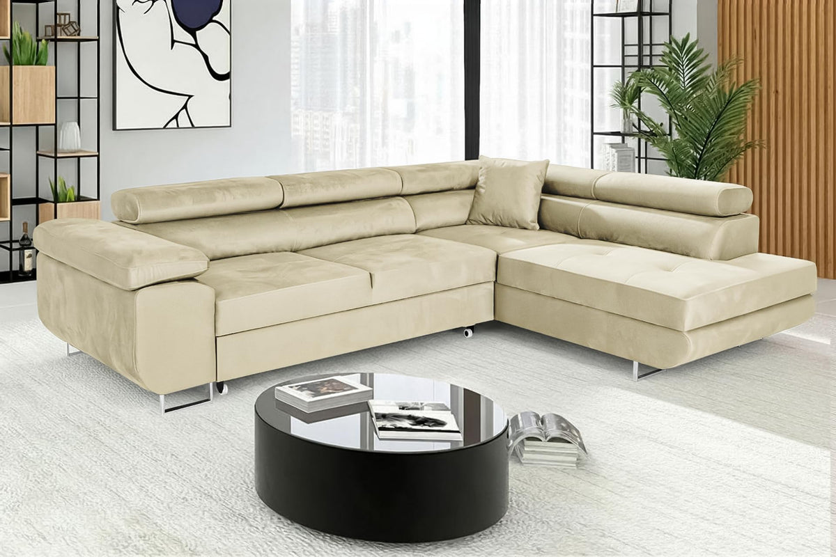 Pasti L-Shaped Corner Sofa with Sleep Function, Sofa Couch with Bed Box, 3-Seater Corner Sofa, Sofa Bed for Living Room, Big Sofa Couch with Sleep Function (Light Grey, Ottoman